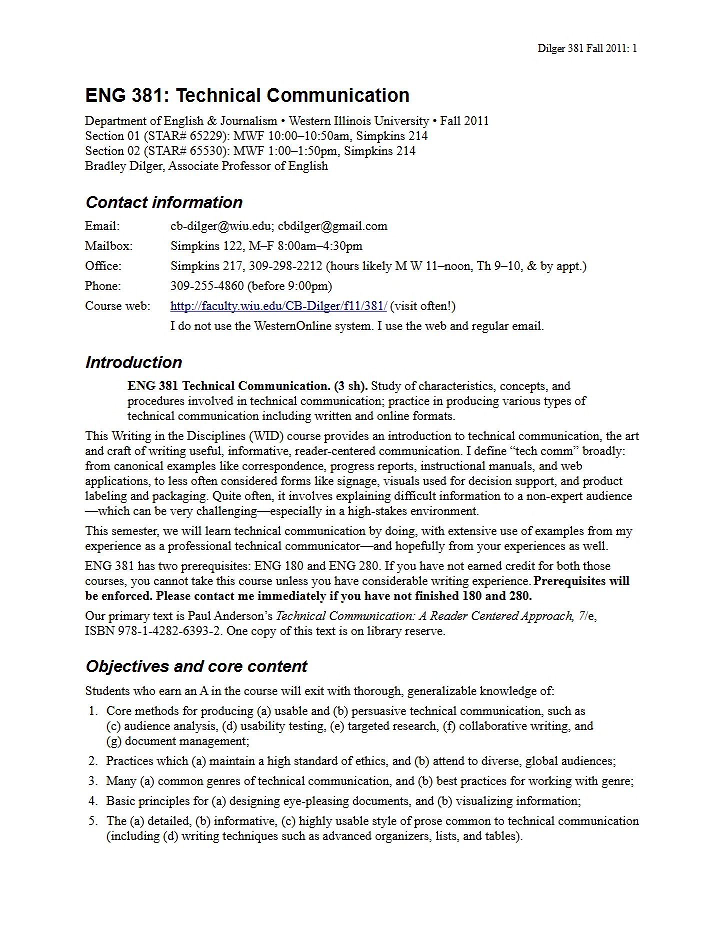 Course Syllabus - Tech Comm