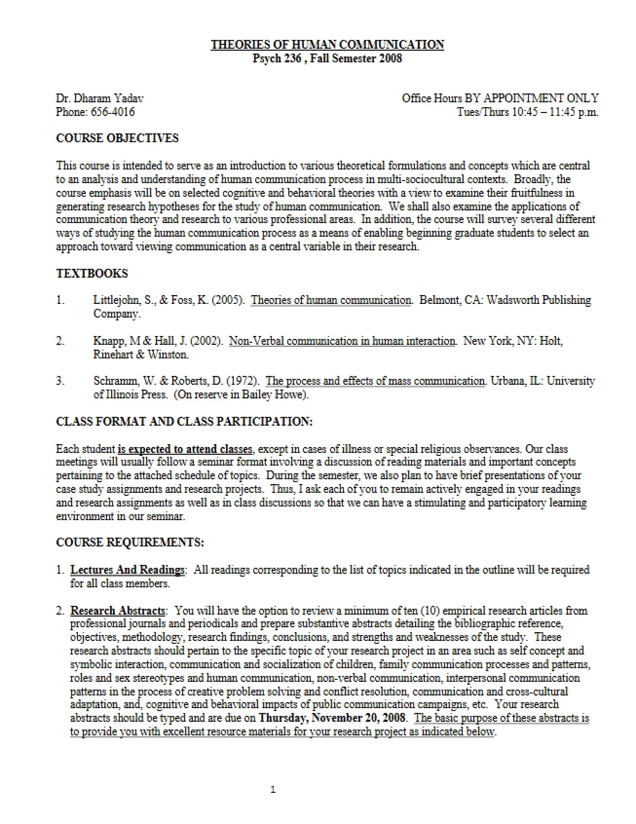 Theories of Communication Syllabus