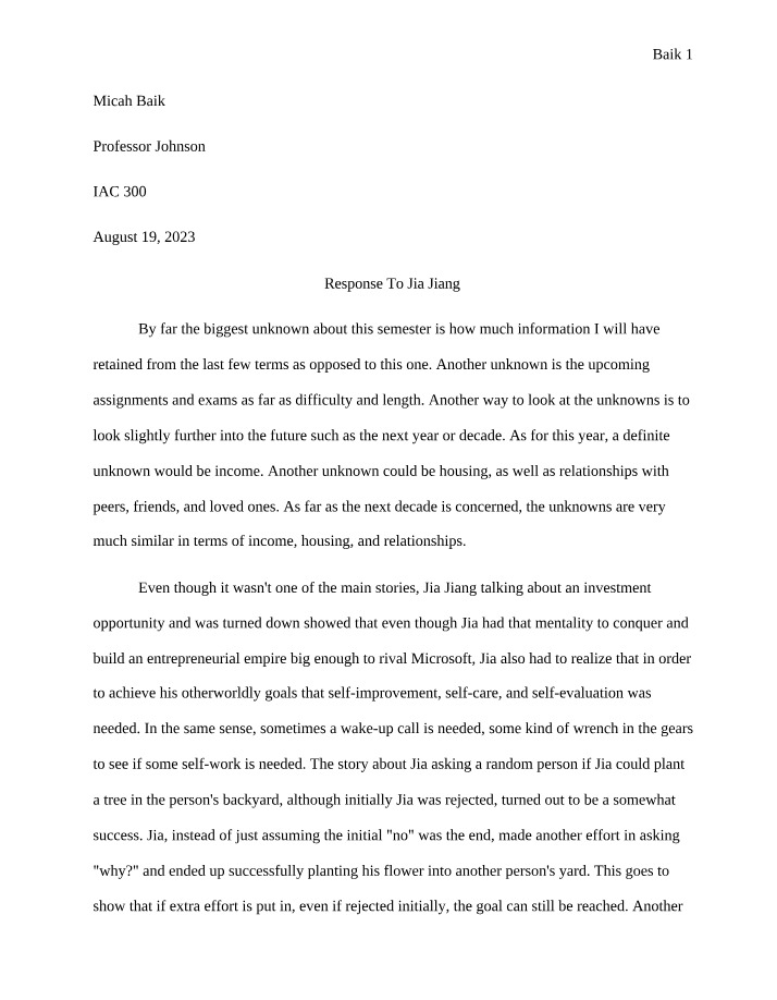 Jia Jiang Response Paper