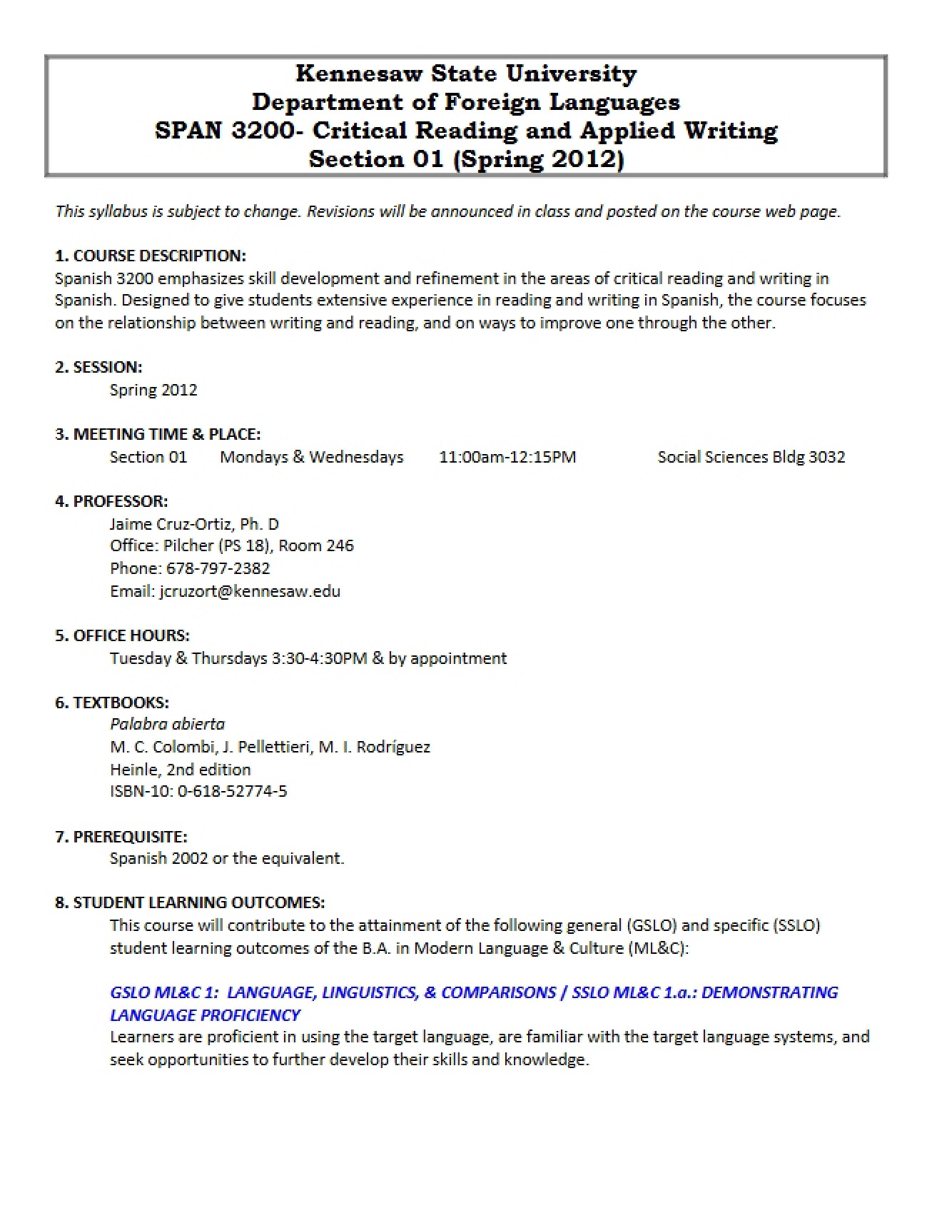 Course Outline for SPAN 3200