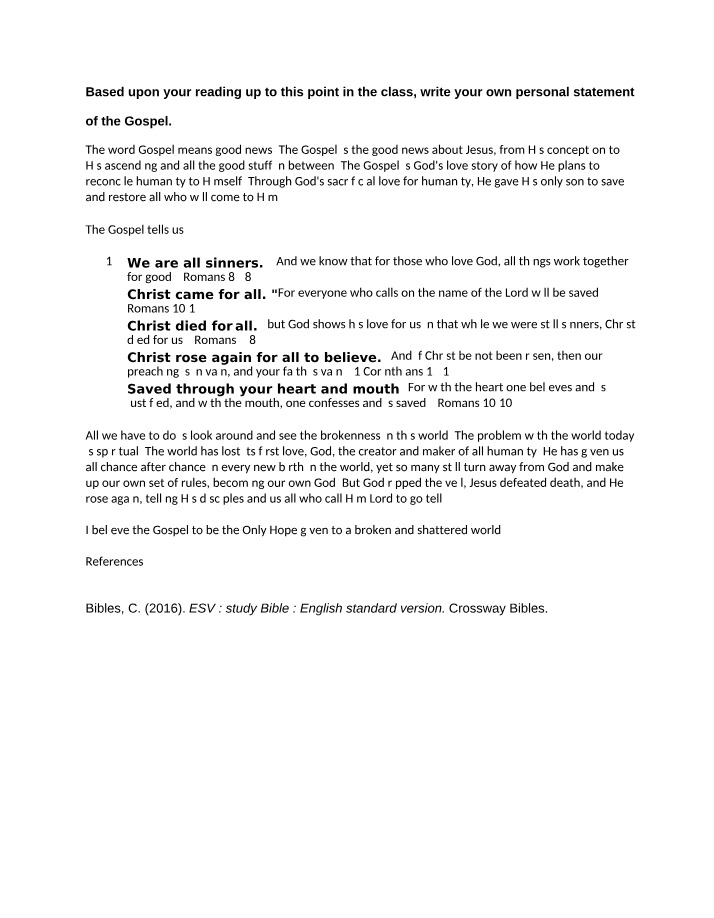 Personal Gospel Statement