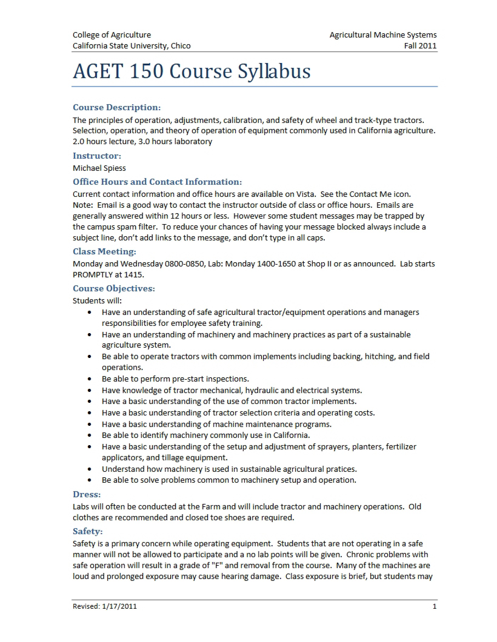 Ag Machine Systems Syllabus
