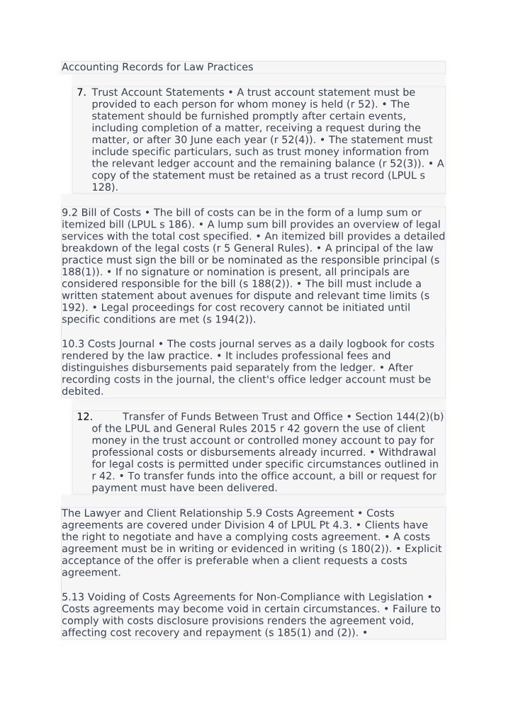 Trust Account Statements and Bills of Costs - Accounting Records for Law Practices