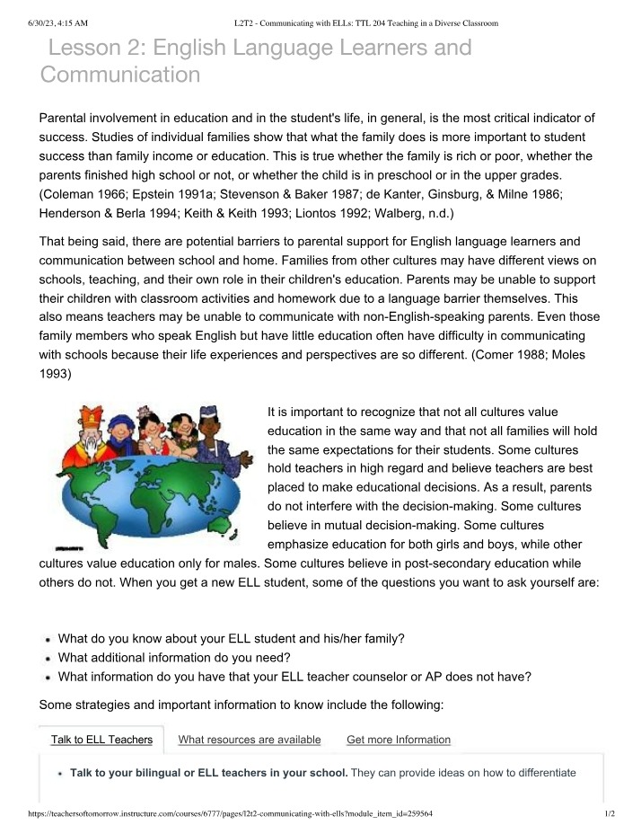 English Language Learners and Communication - Lesson 2