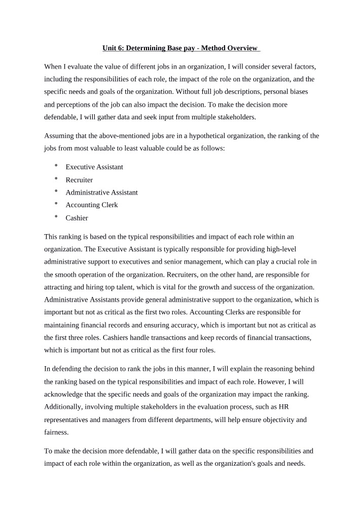 Determining Base Pay - Unit 6 Method Overview