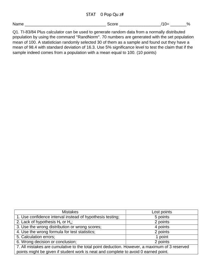 STAT 270 Pop Quiz 3
