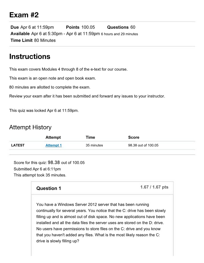 Windows Server 2012 Disk Space Troubleshooting Exam