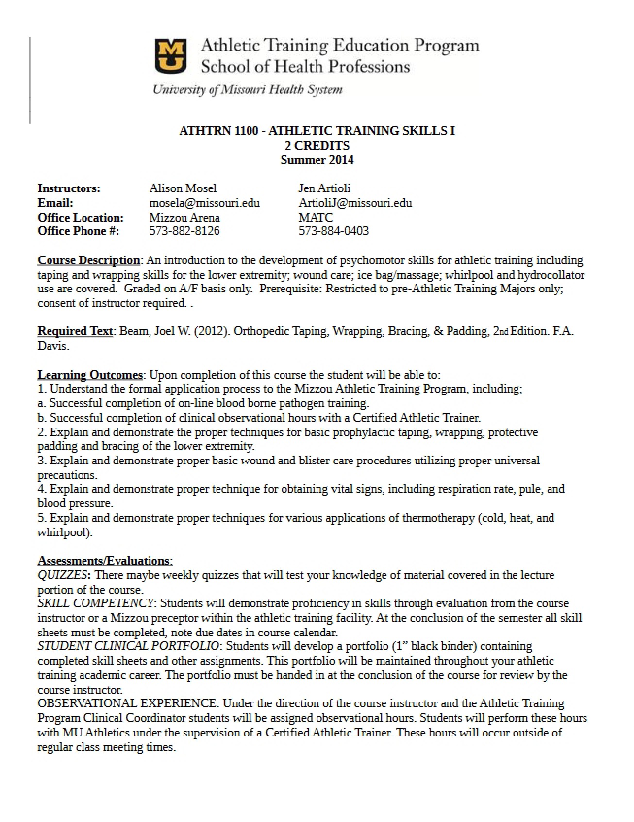AT 1100 Summer Course Outline