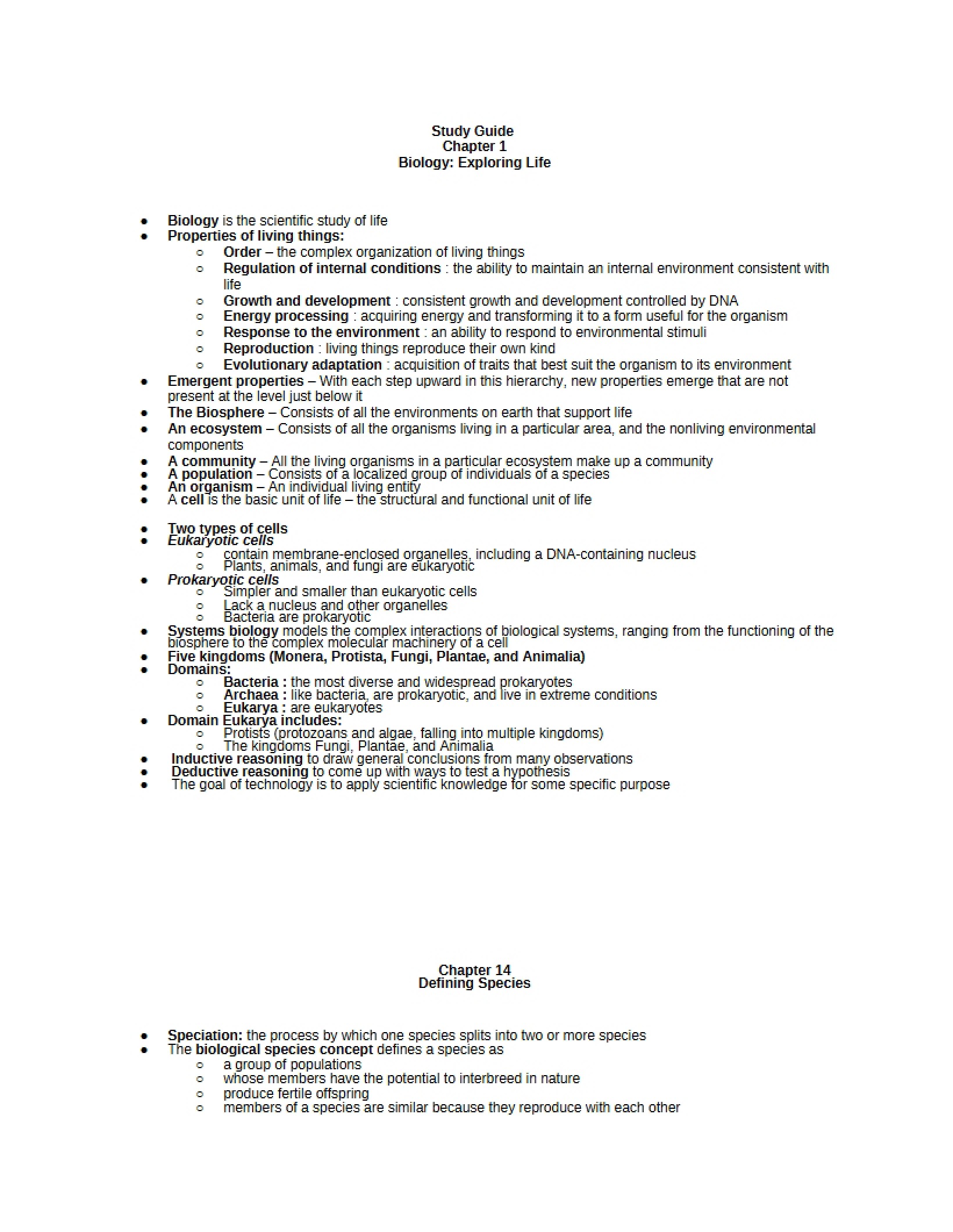 Introductory Biology Study Guide