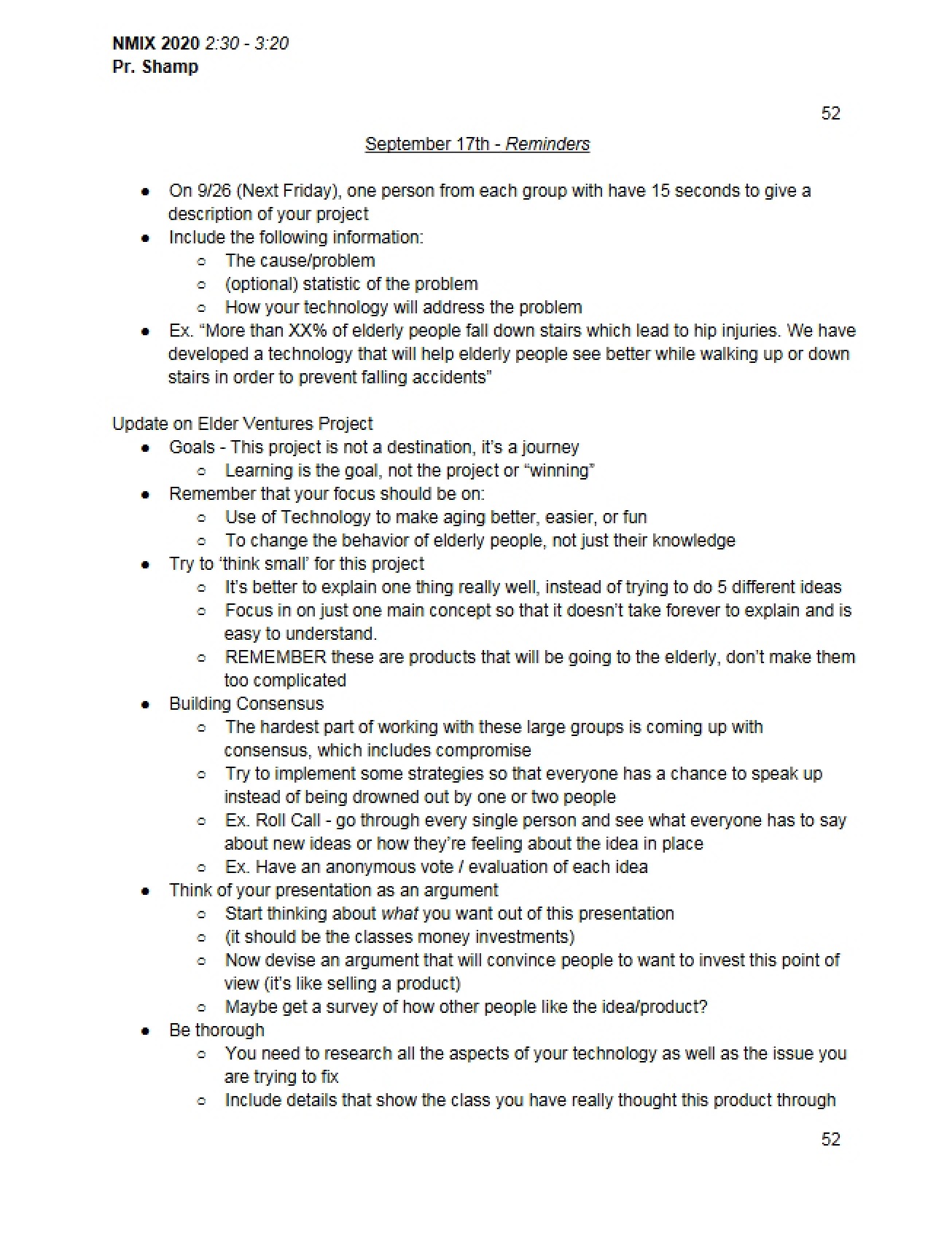 Notes from Lecture