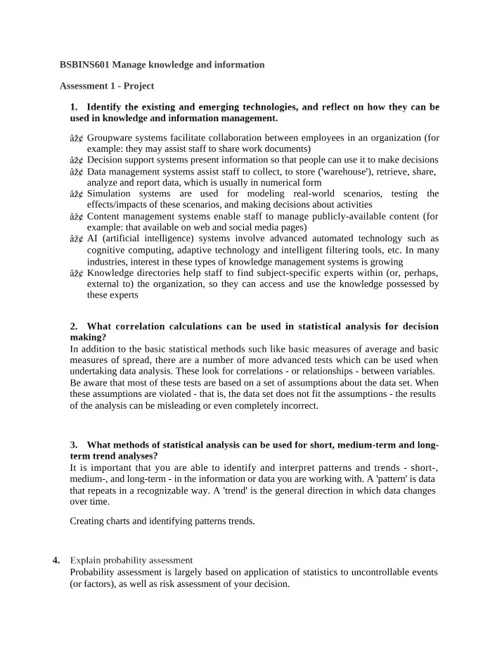 Manage Knowledge and Information - Assessment 1