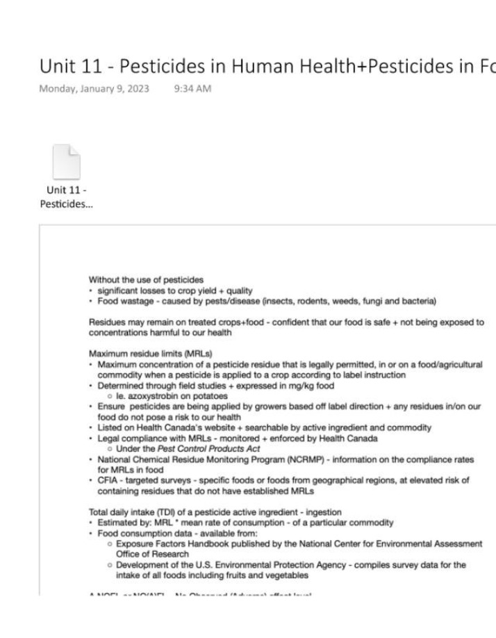 Unit 11 - Pesticides in Food and Human Health