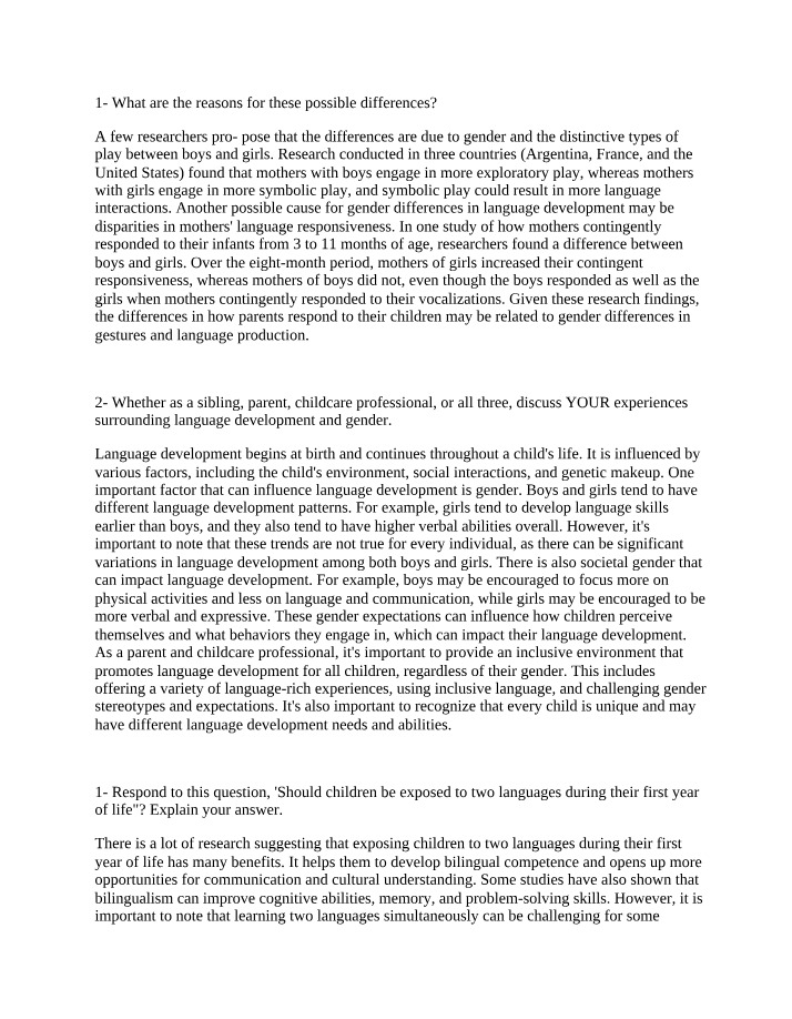 Reasons for Gender Differences in Language Development