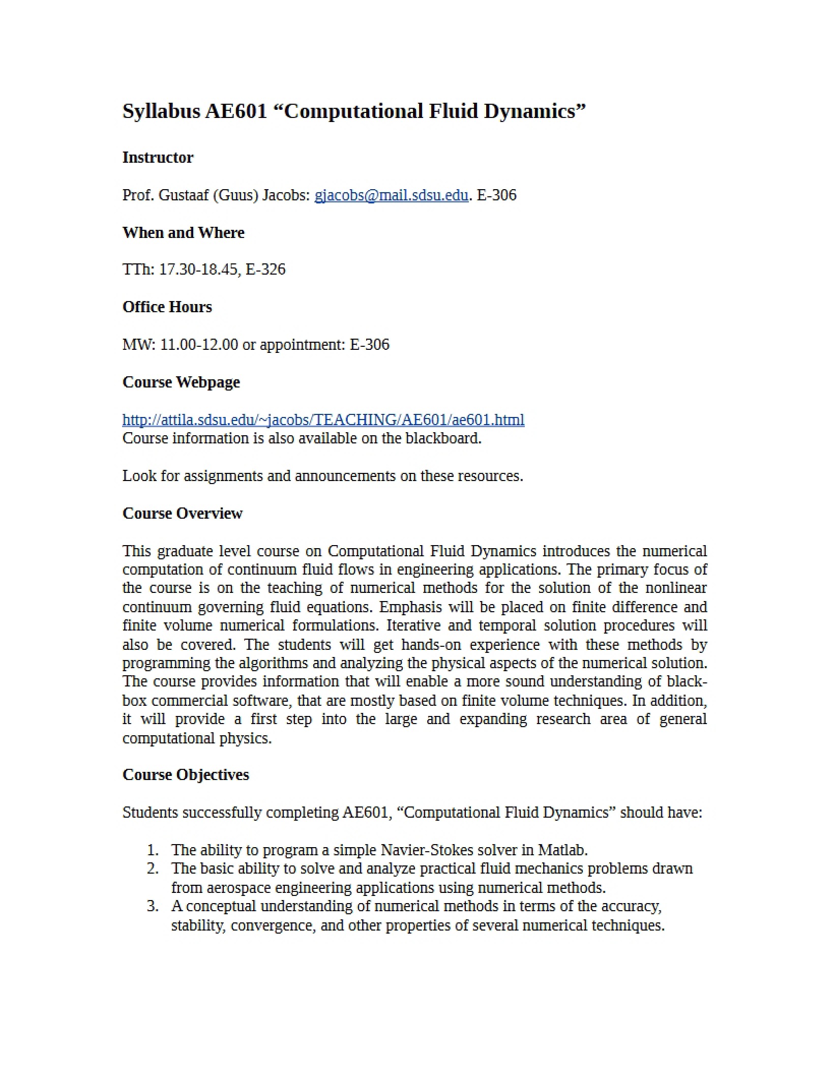 Syllabus for Comp Fluid Mech