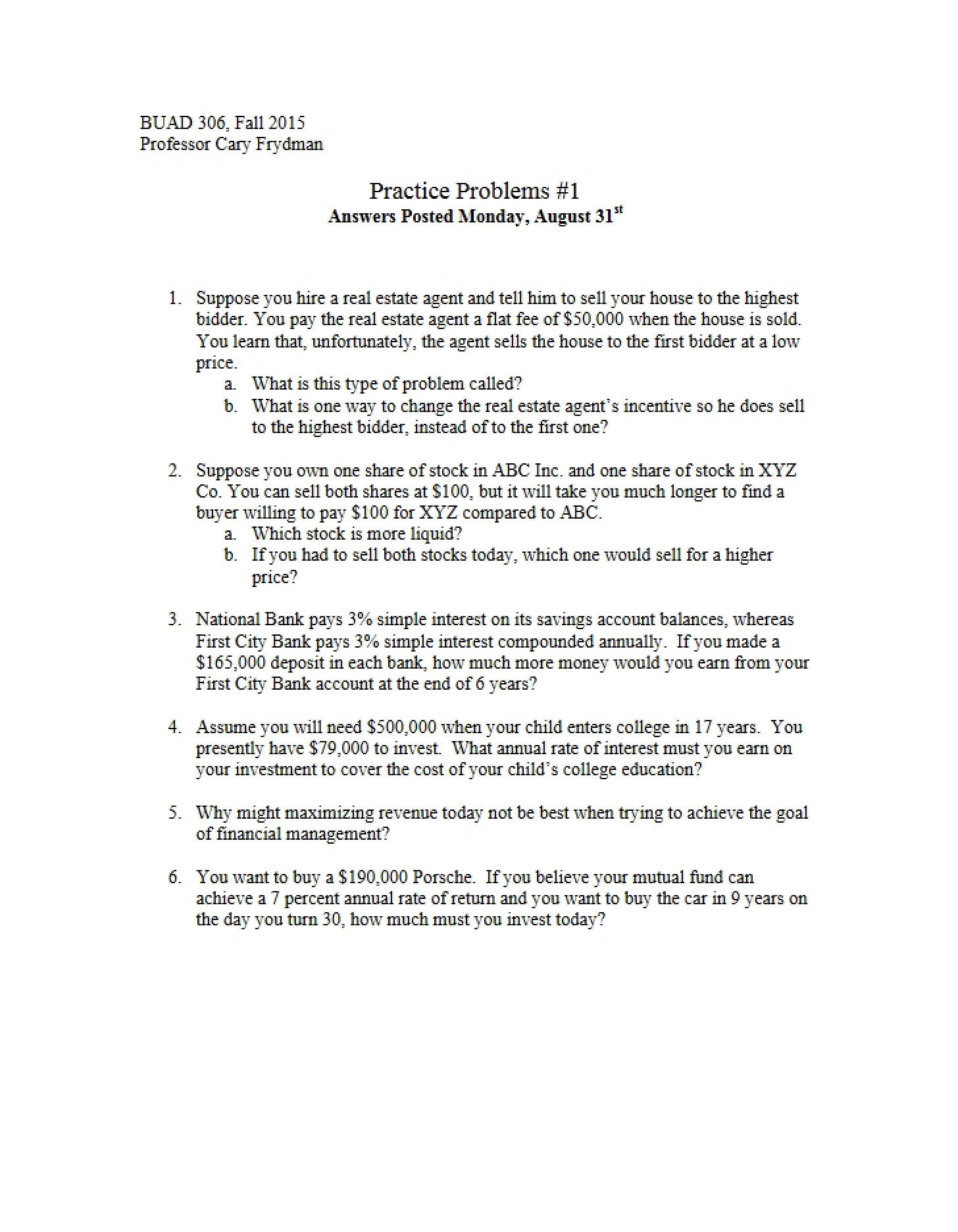Practice Problems Set One