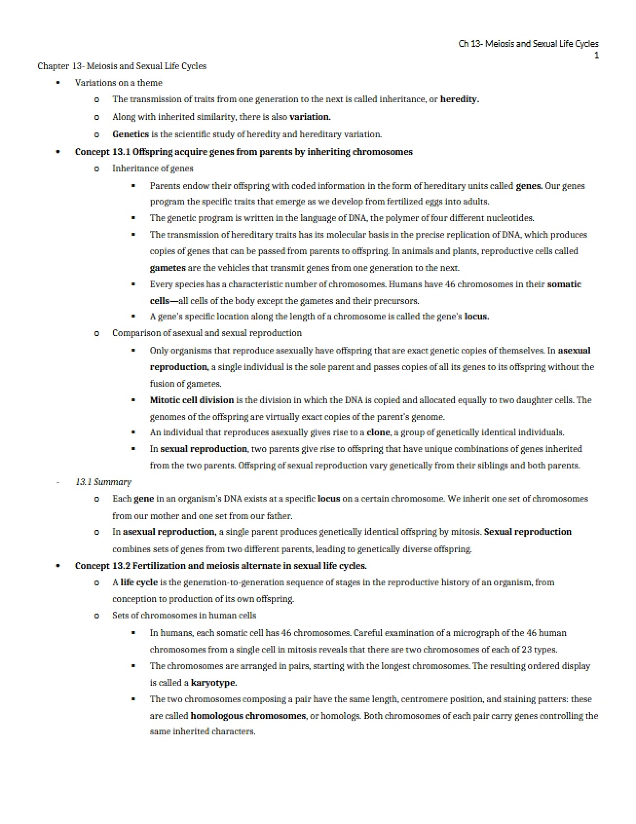 Thirteenth Chapter An Overview of Meiosis and Sexual Life Cycles