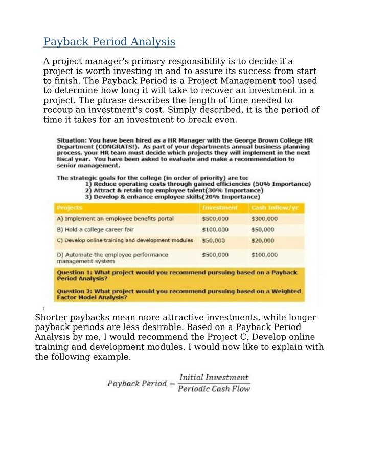 Analysis of Payback Period