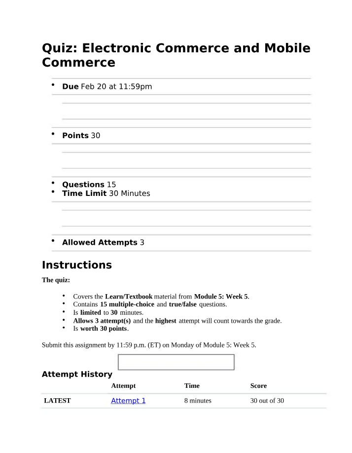 Electronic and Mobile Commerce Quiz