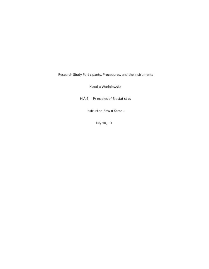 Research Study Instruments, Procedures, and Participants