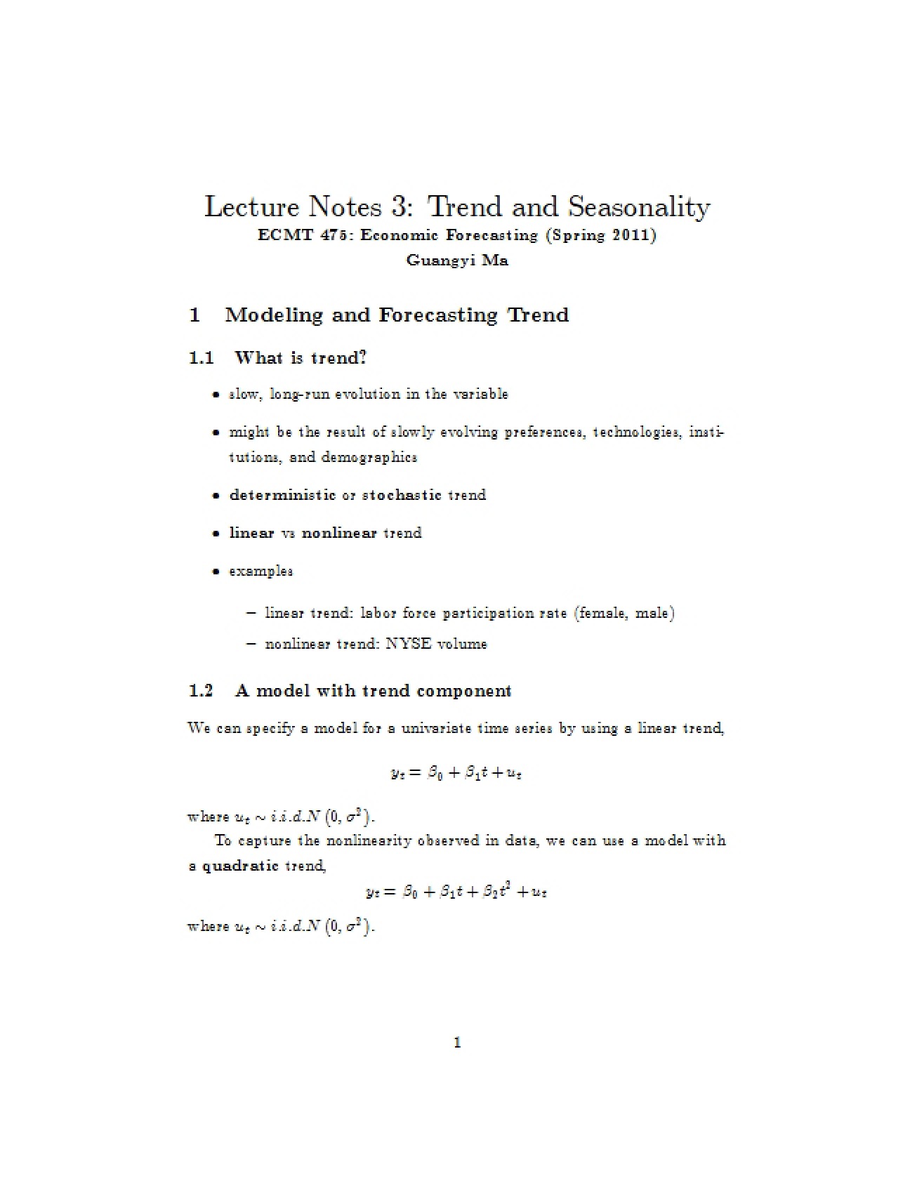Third Note for Economic Forecasting