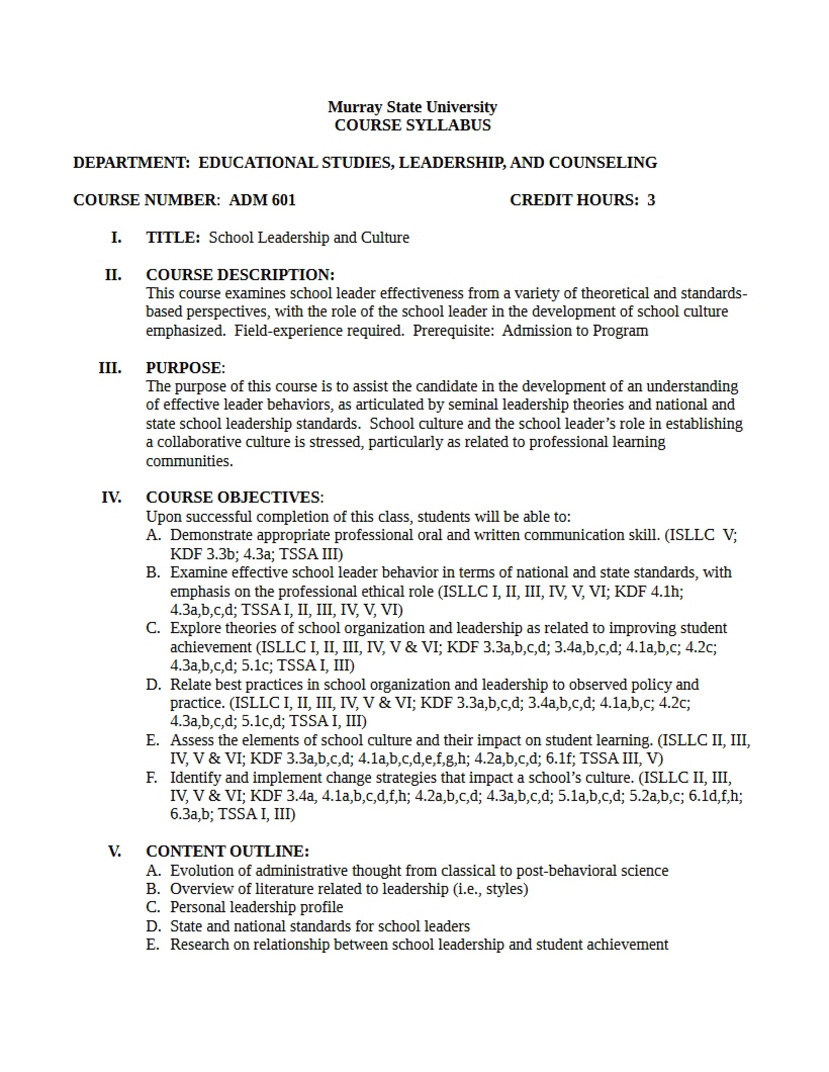 Syllabus - School Leadership and Culture