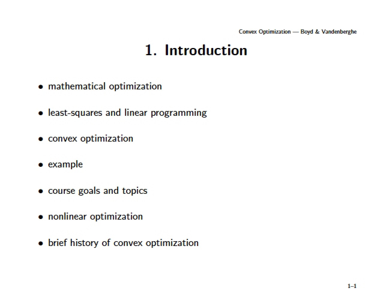 Lecture Notes for a Convex Optimization I Course