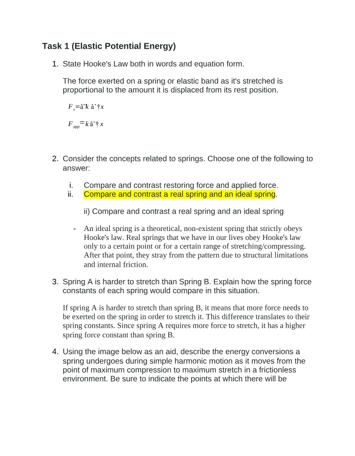 Elastic Potential Energy and Momentum Collisions