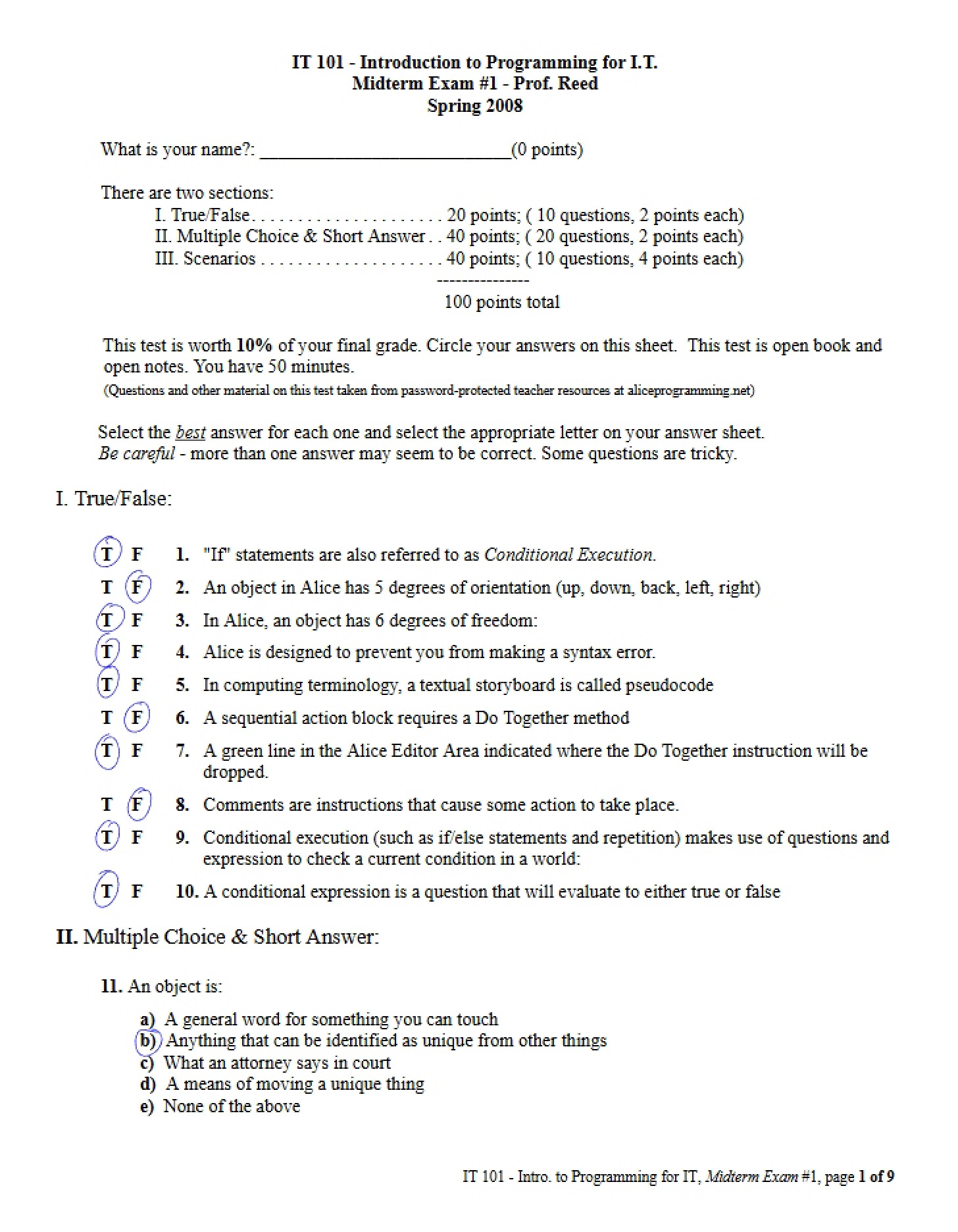 First Midterm Exam