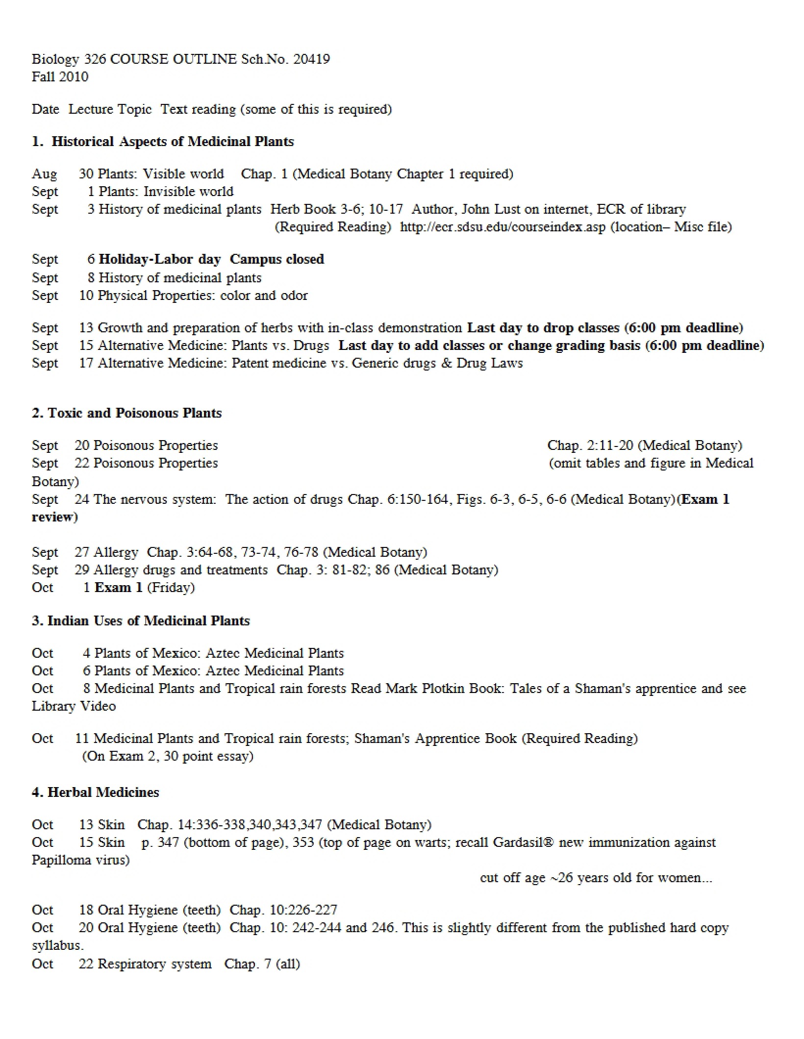 Course Syllabus Plants and Drugs