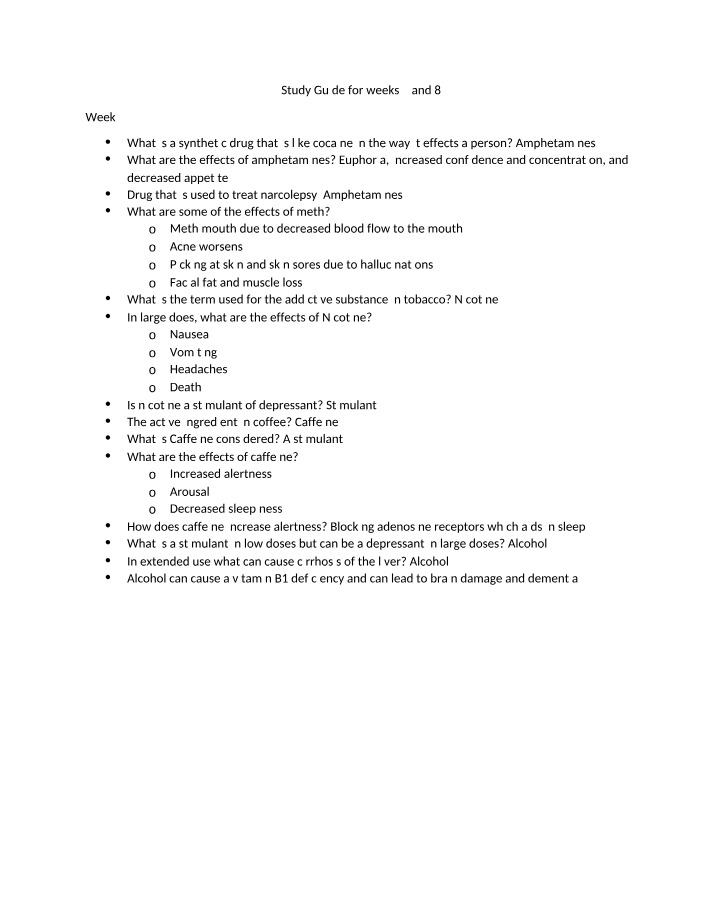 Weeks 7 and 8 Study Guide