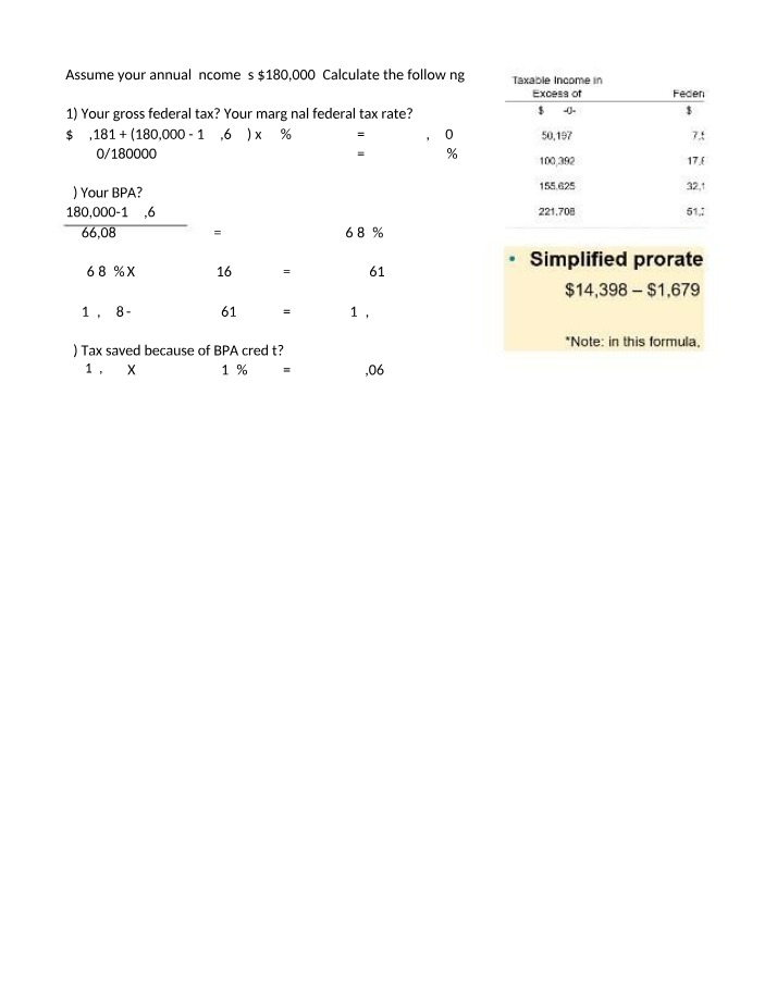 Gross Federal Tax and BPA Income Calculation - $180,000 Tax Rate