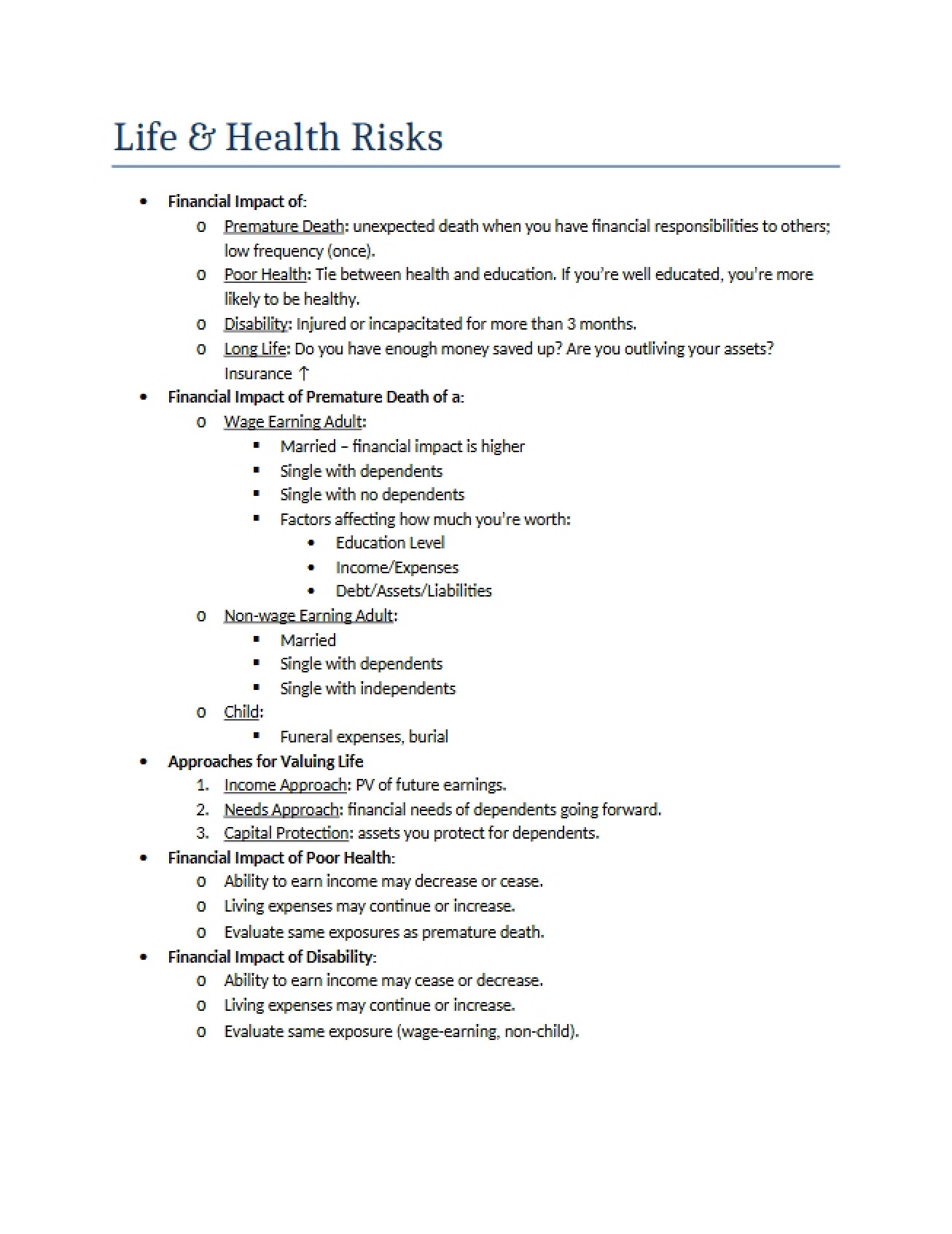 Risks to Life and Health