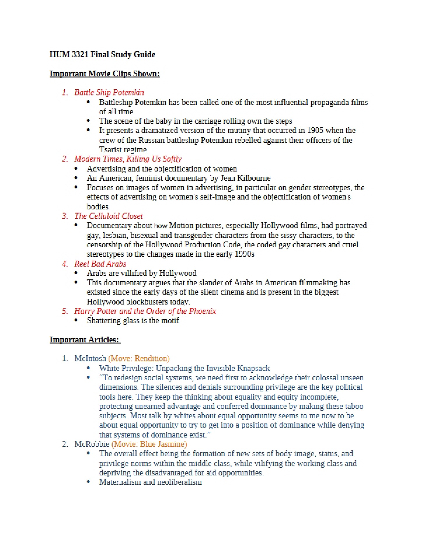 Culminating Material Review Guide