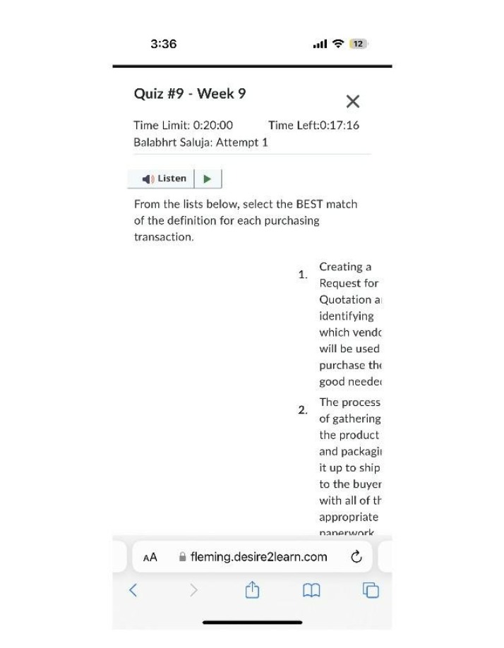 Week 9 Quiz - Purchasing Transactions