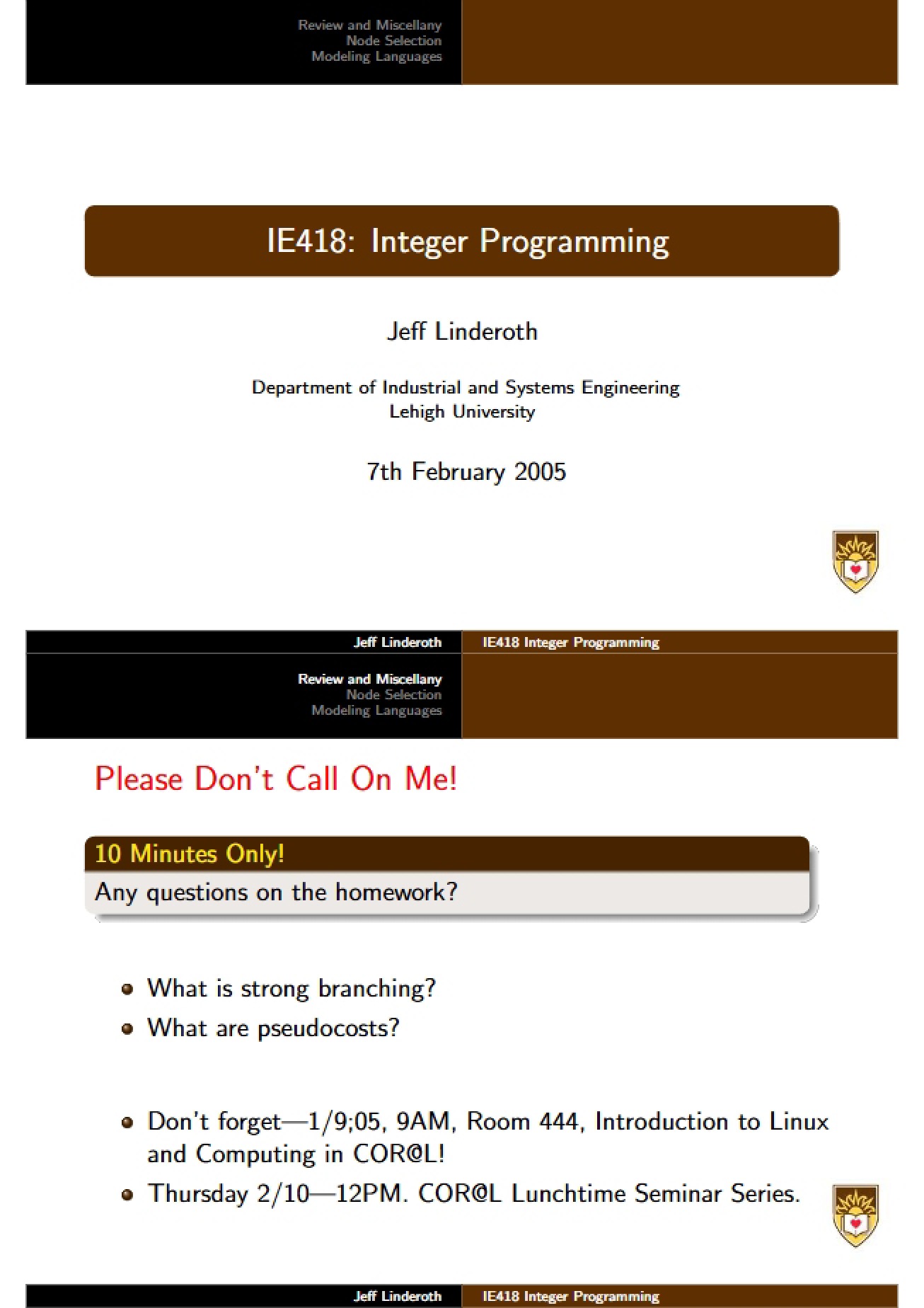 Fifth Lecture