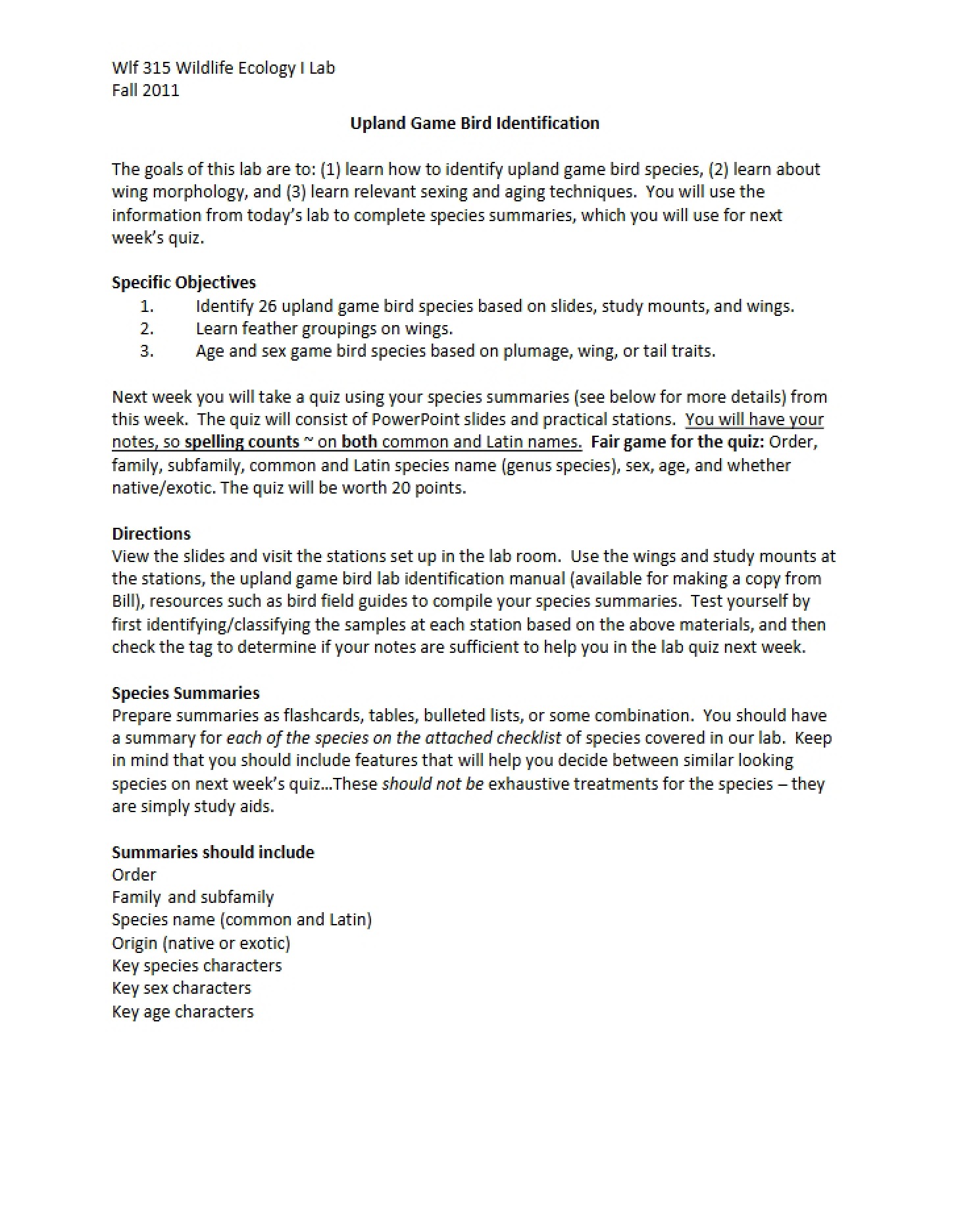 Upland Game Bird ID
