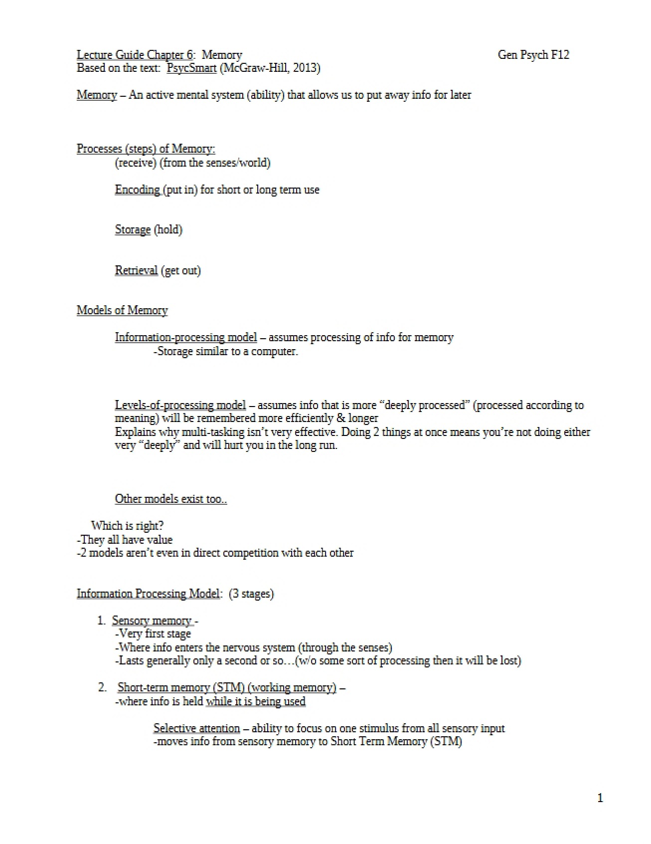 Memory Processes Chapter Six