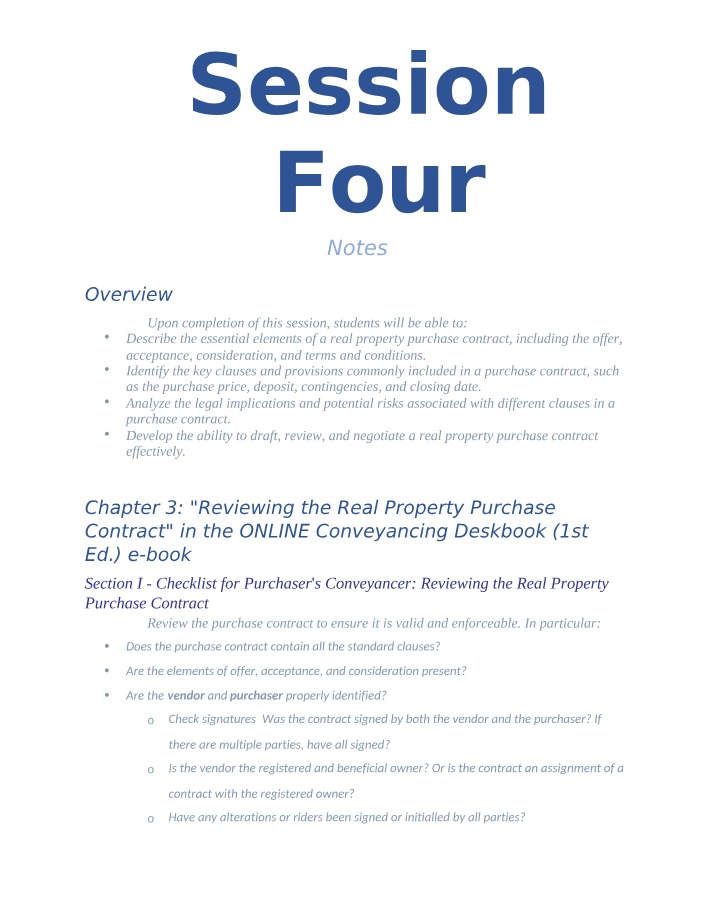 Essential Elements of Real Property Purchase Contracts