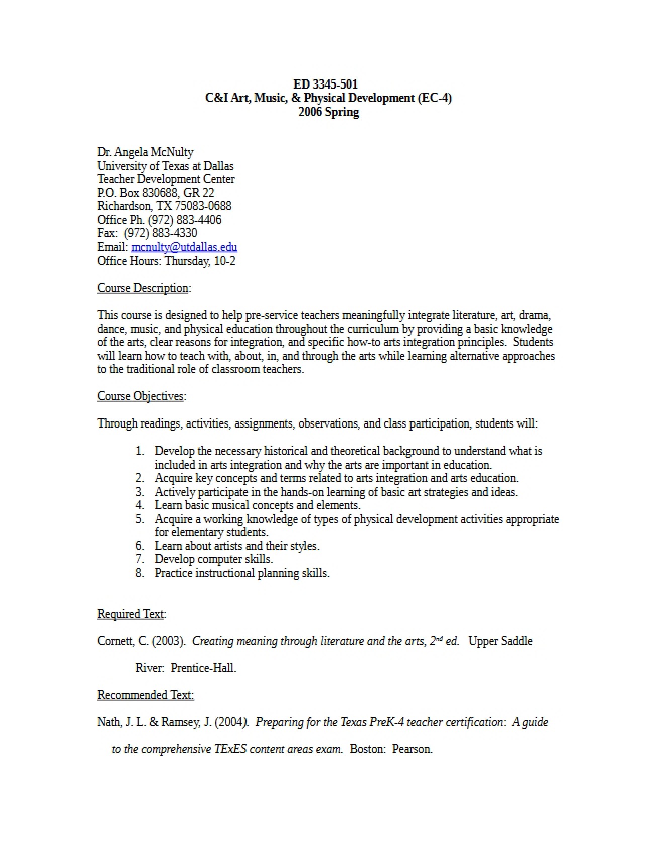 Syllabus Art, Music, and Physical Development - 8 Pages