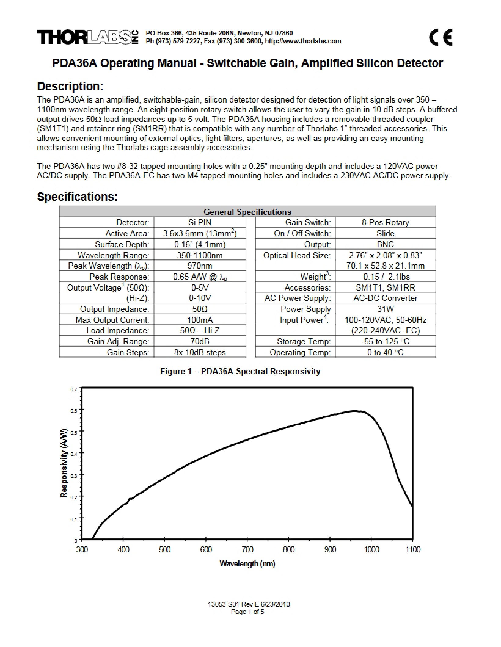 Operating Manual for PDA36A