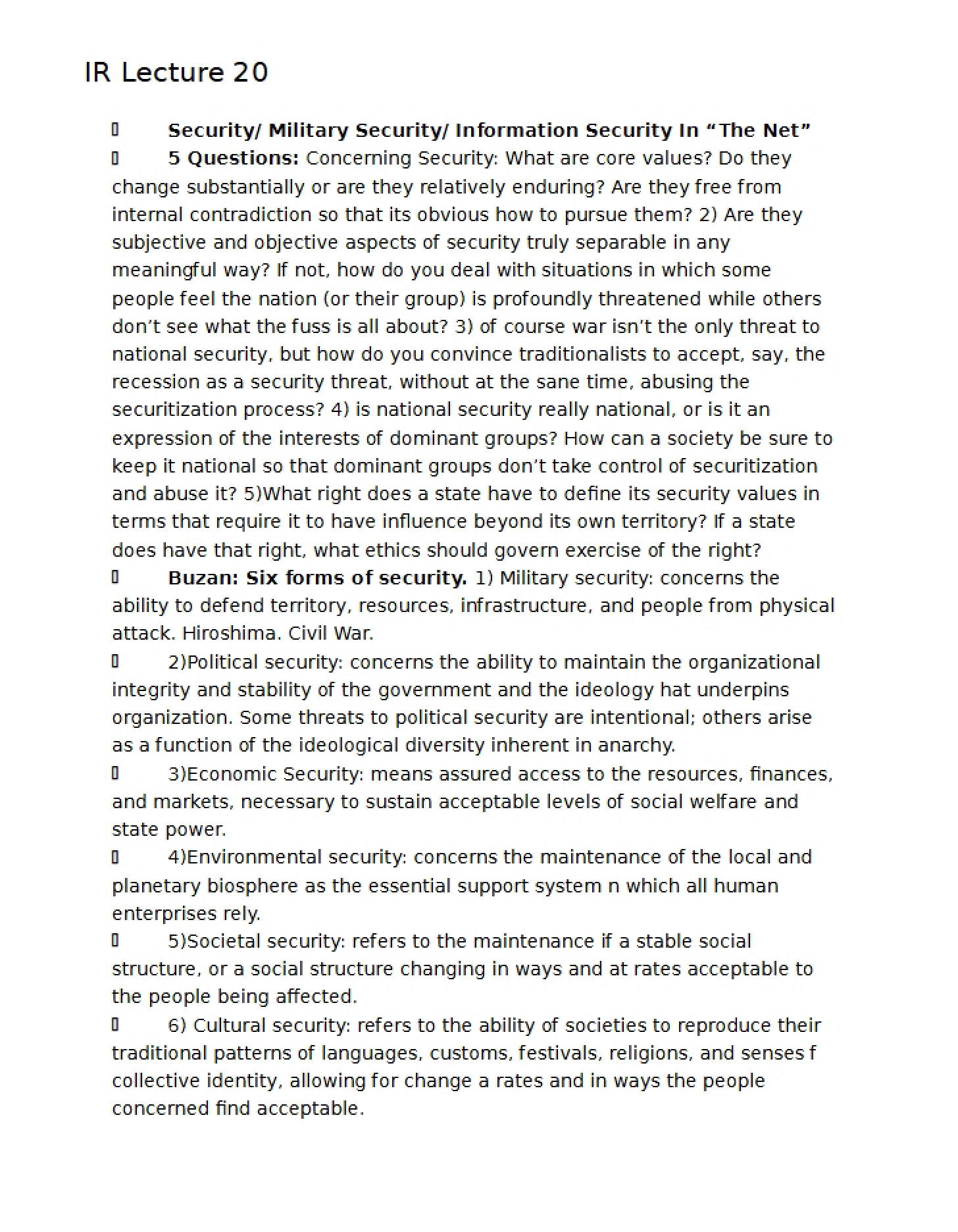 Lecture Twenty Notes