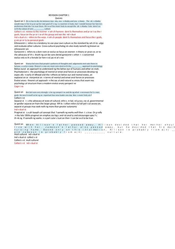 Psychology Chapter 1 Revision - Quizzes