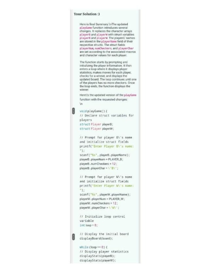 PlayGame Function - Summary and Code for Struct Variables