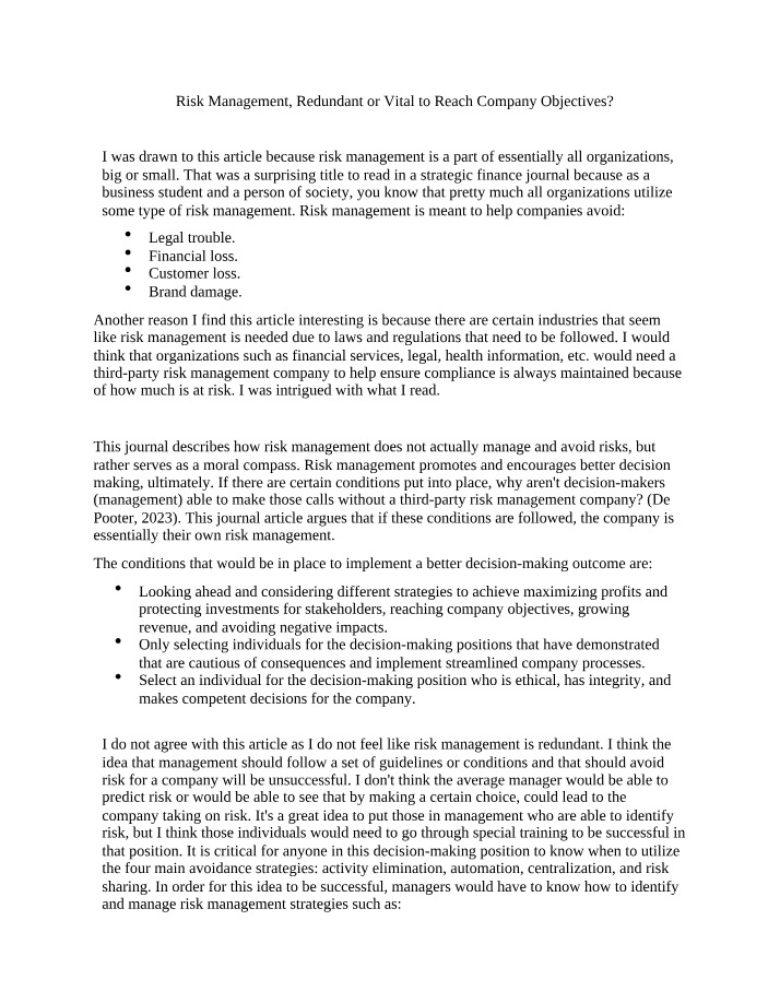 Exploring the Role of Risk Management in Decision Making