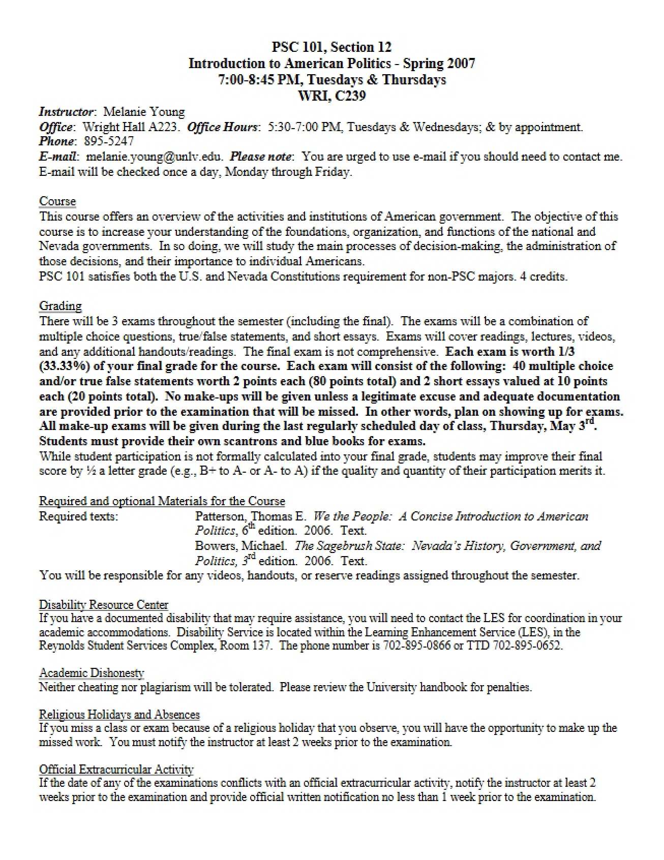 Syllabus Materials