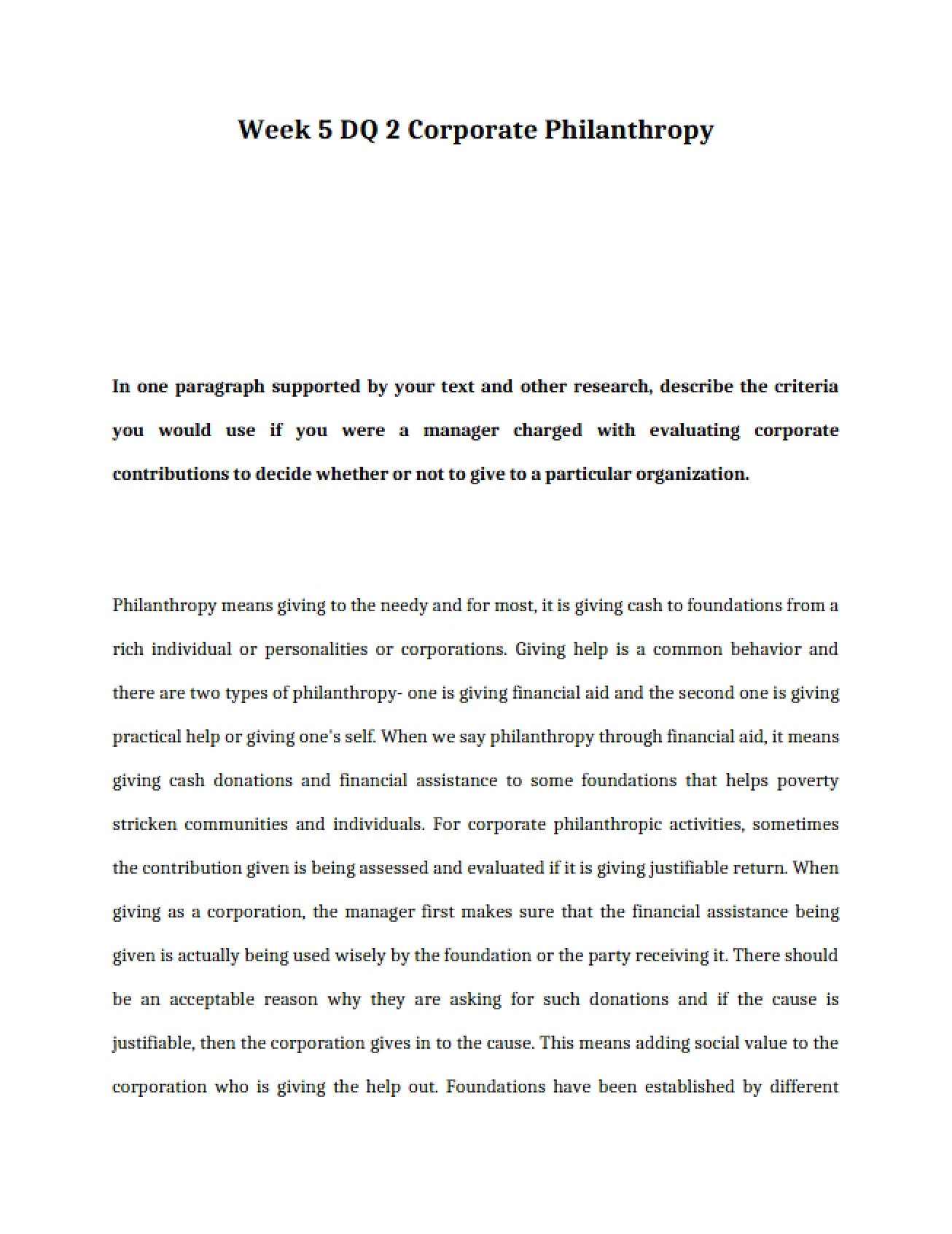 Overview of Corporate Philanthropy