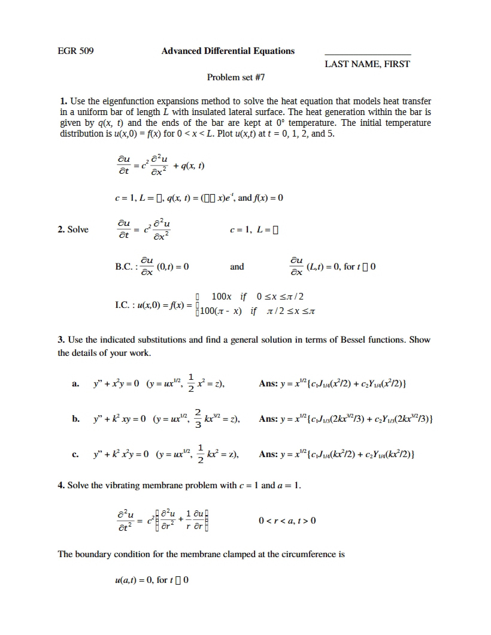 Seventh Problem Set