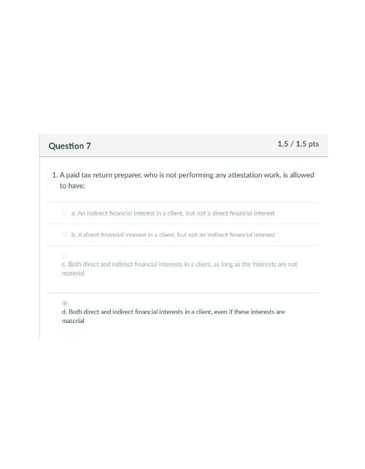 Allowable Financial Interests for Paid Tax Preparers