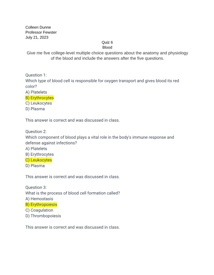 Blood - Quiz 6