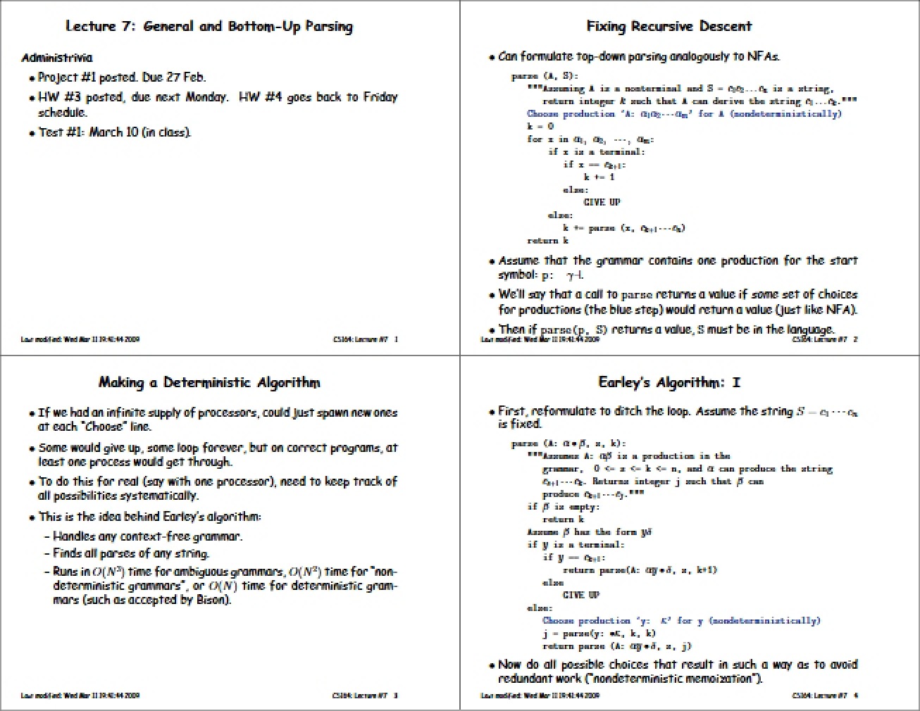 Parsing General and Bottom-Up (Lecture 7)